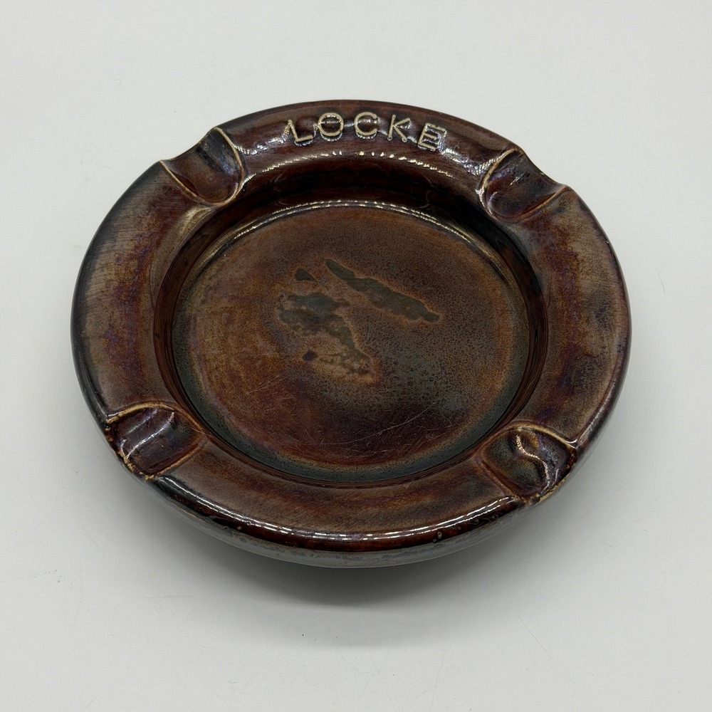 LOCKE Insulator Co. Brown Ceramic Cigar Ashtray Vintage Tobacco Smoke Barware